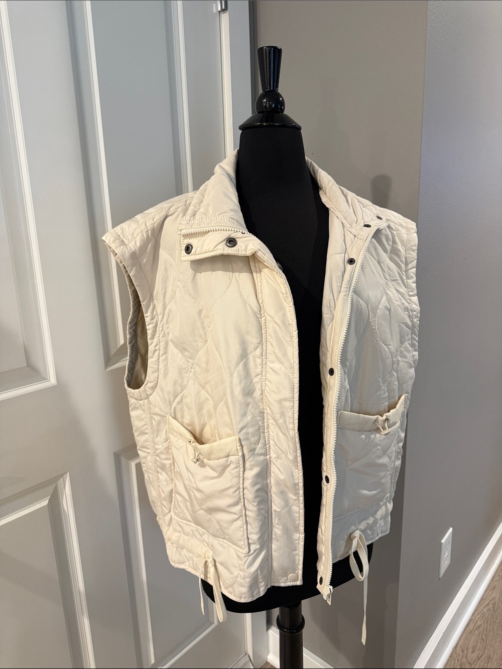Thread & Supply Cream Quilted Snap & Zip Vest
